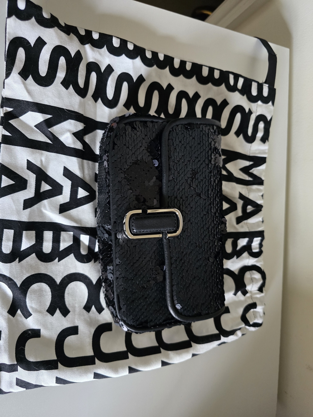 Marc Jacobs Black Sequin Snapshot Crossbody Bag